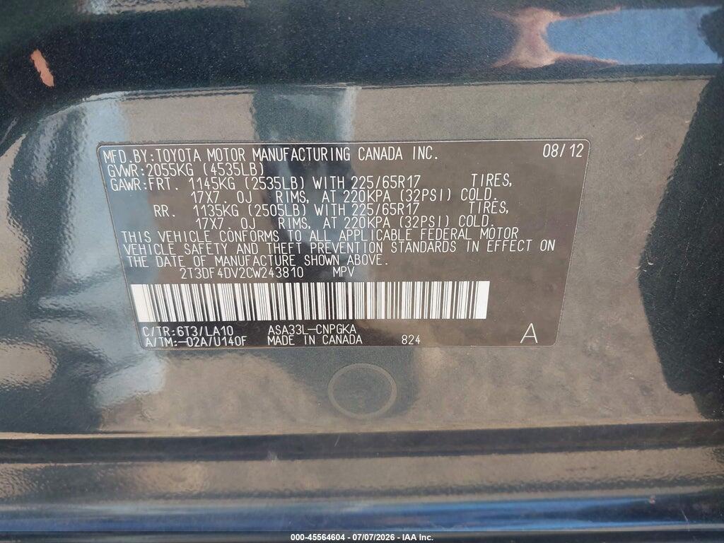 2T3DF4DV2CW243810 2012 TOYOTA RAV4 photo no. 9
