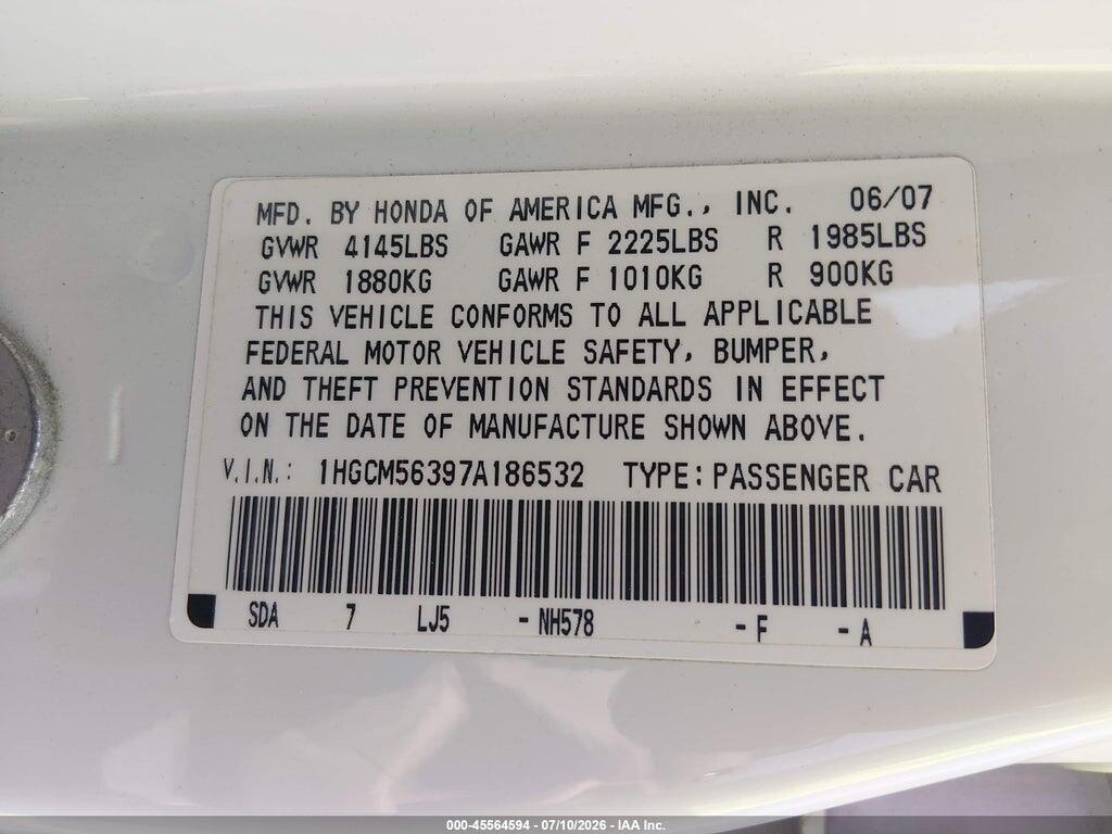 1HGCM56397A186532 2007 HONDA ACCORD photo no. 9