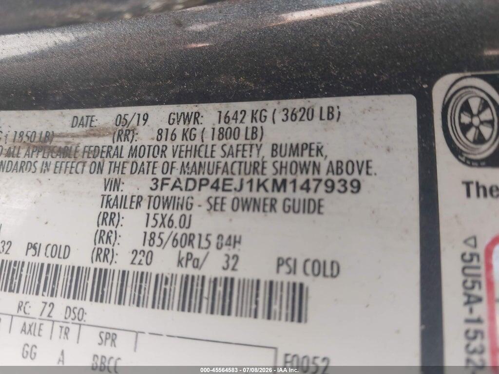 3FADP4EJ1KM147939 2019 FORD FIESTA photo no. 9