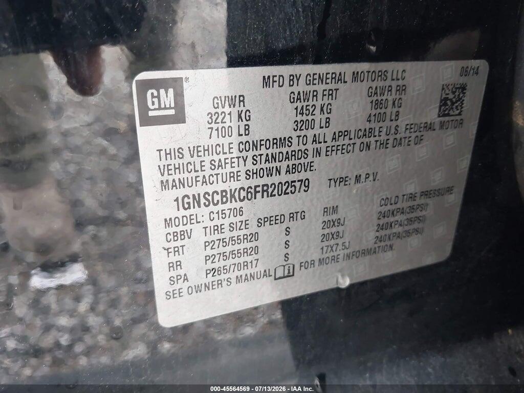 1GNSCBKC6FR202579 2015 CHEVROLET TAHOE photo no. 9