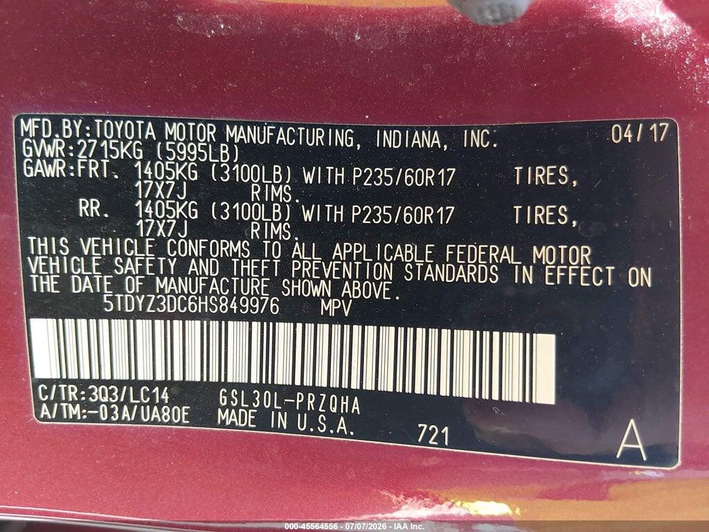 5TDYZ3DC6HS849976 2017 TOYOTA SIENNA photo no. 9