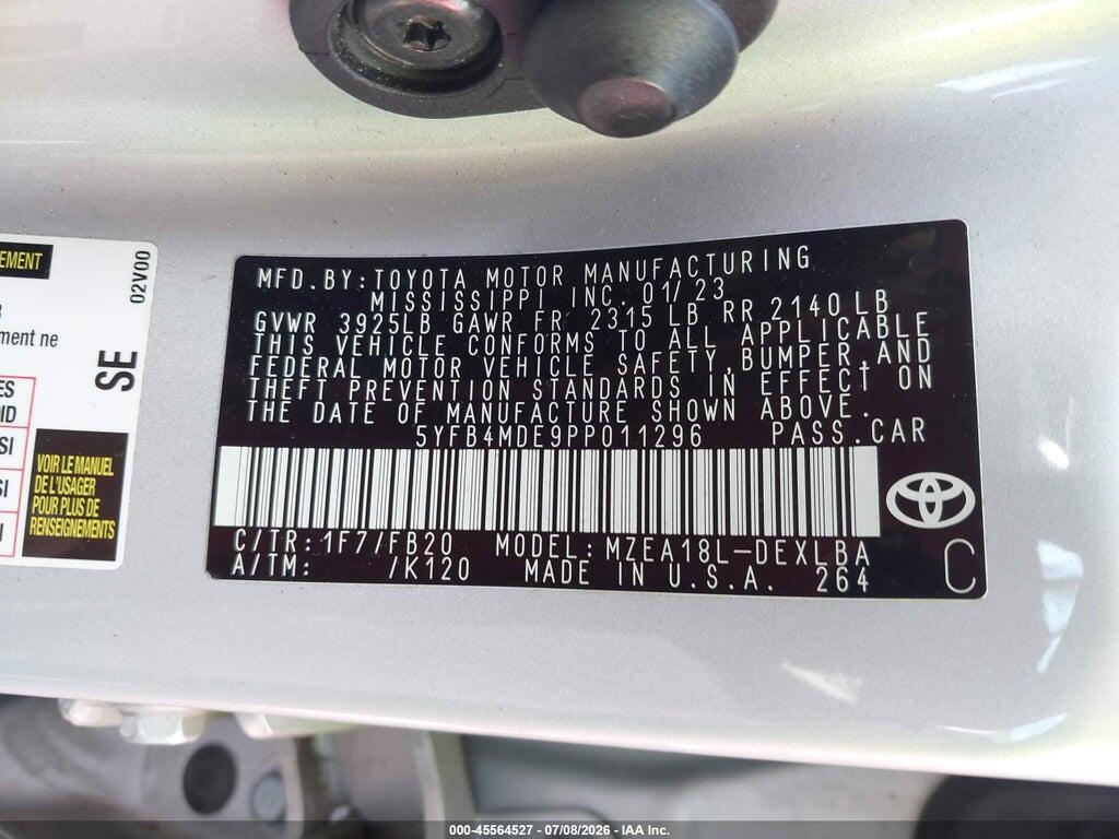 5YFB4MDE9PP011296 2023 TOYOTA COROLLA photo no. 9