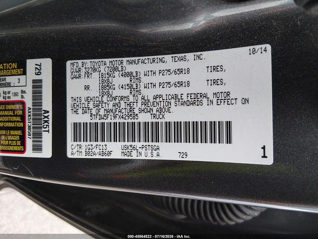 5TFDW5F19FX429585 2015 TOYOTA TUNDRA photo no. 9