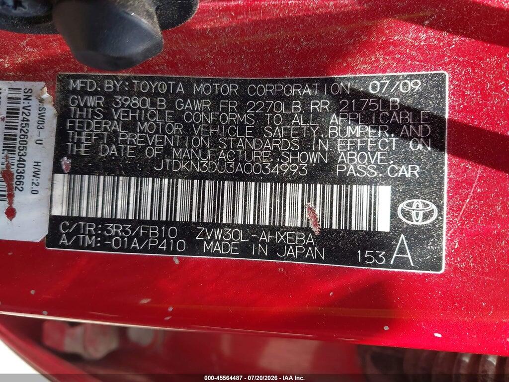 JTDKN3DU3A0034993 2010 TOYOTA PRIUS photo no. 9