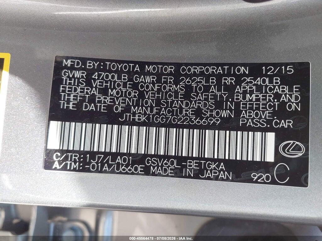 JTHBK1GG7G2236699 2016 LEXUS ES 350 photo no. 9