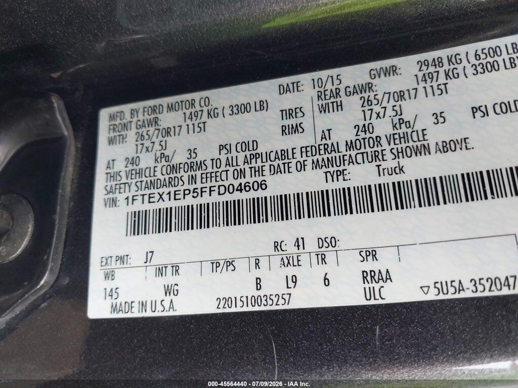 1FTEX1EP5FFD04606 2015 FORD F-150 photo no. 9