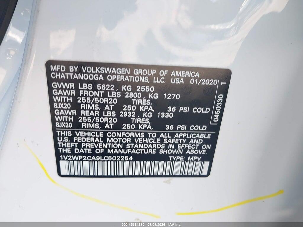 1V2WP2CA9LC502254 2020 VOLKSWAGEN ATLAS photo no. 9