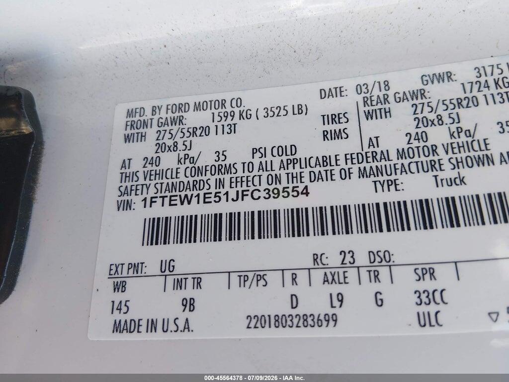 1FTEW1E51JFC39554 2018 FORD F-150 photo no. 9