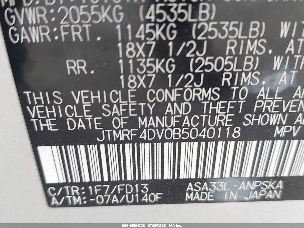 JTMRF4DV0B5040118 2011 TOYOTA RAV4 photo no. 9