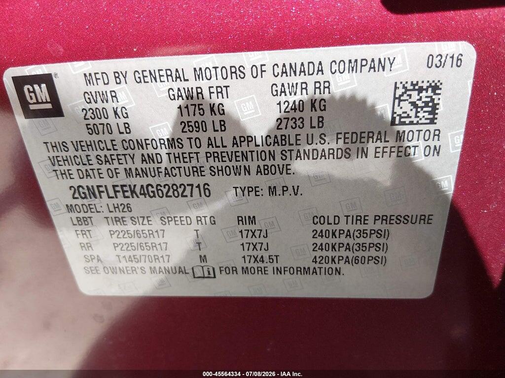 2GNFLFEK4G6282716 2016 CHEVROLET EQUINOX photo no. 9