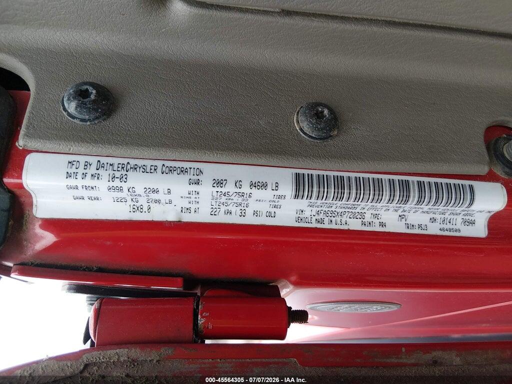 1J4FA69SX4P720296 2004 JEEP WRANGLER photo no. 9