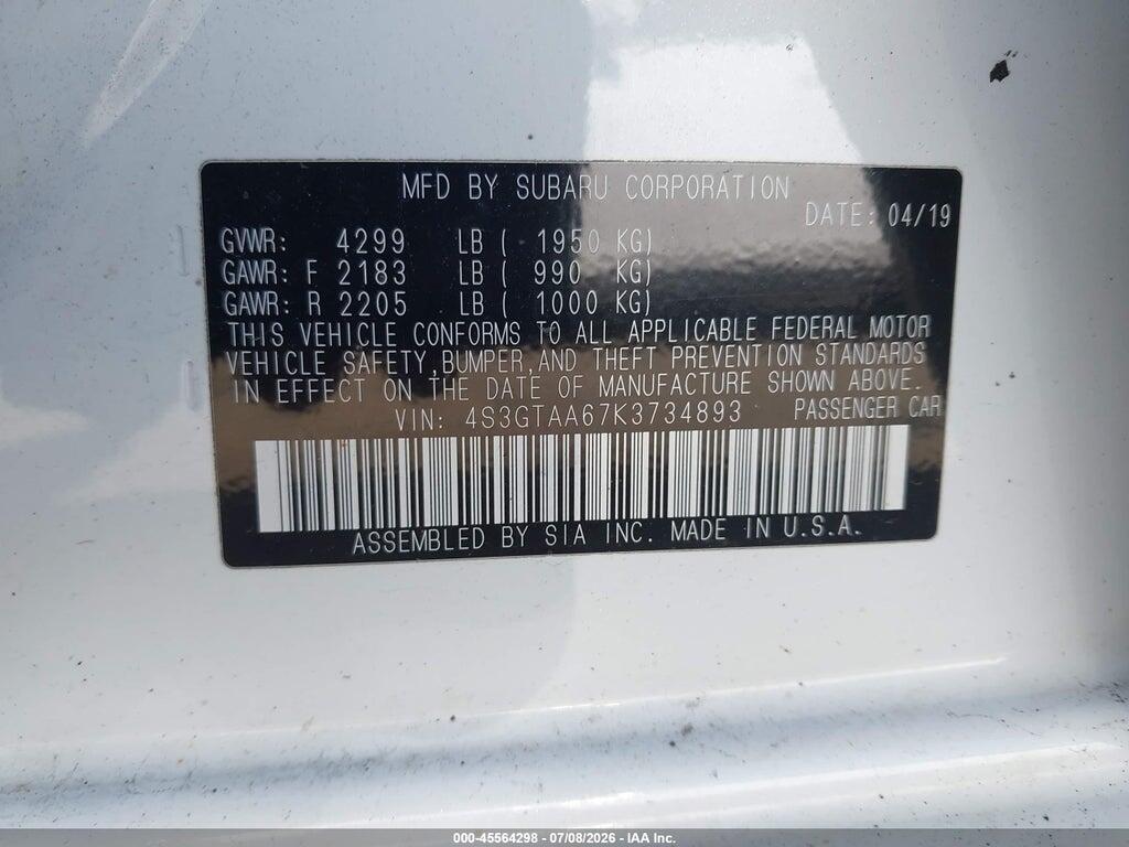 4S3GTAA67K3734893 2019 SUBARU IMPREZA photo no. 9