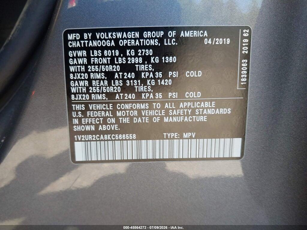 1V2UR2CA8KC566558 2019 VOLKSWAGEN ATLAS photo no. 9
