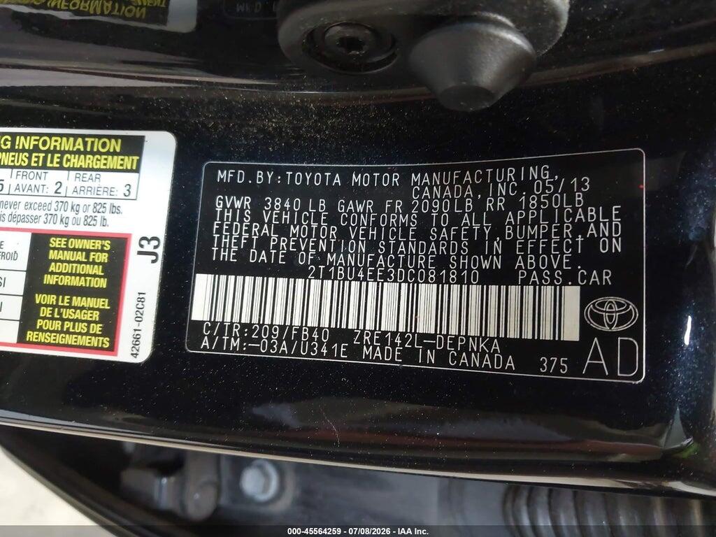 2T1BU4EE3DC081810 2013 TOYOTA COROLLA photo no. 9