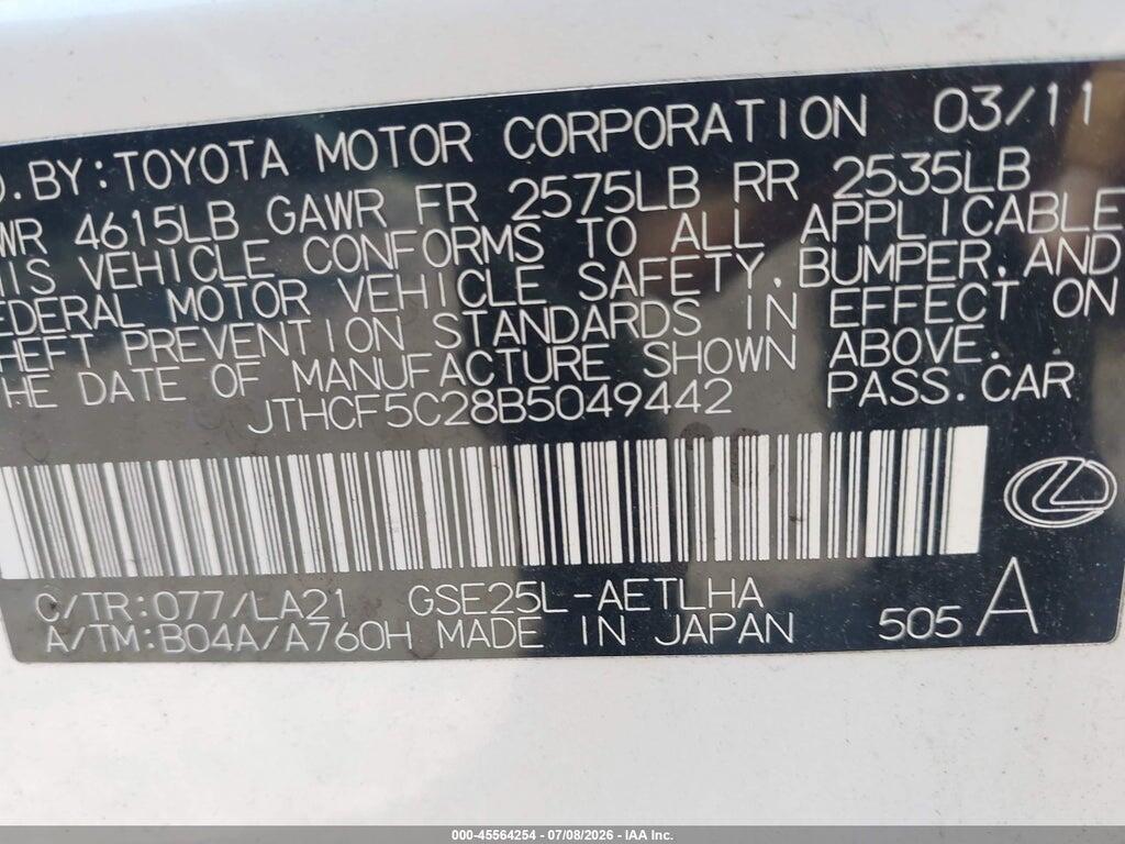 JTHCF5C28B5049442 2011 LEXUS IS 250 photo no. 9