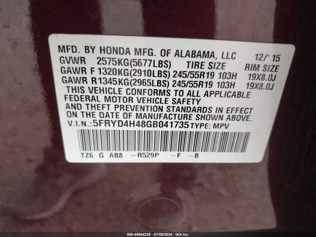 5FRYD4H48GB041735 2016 ACURA MDX photo no. 9