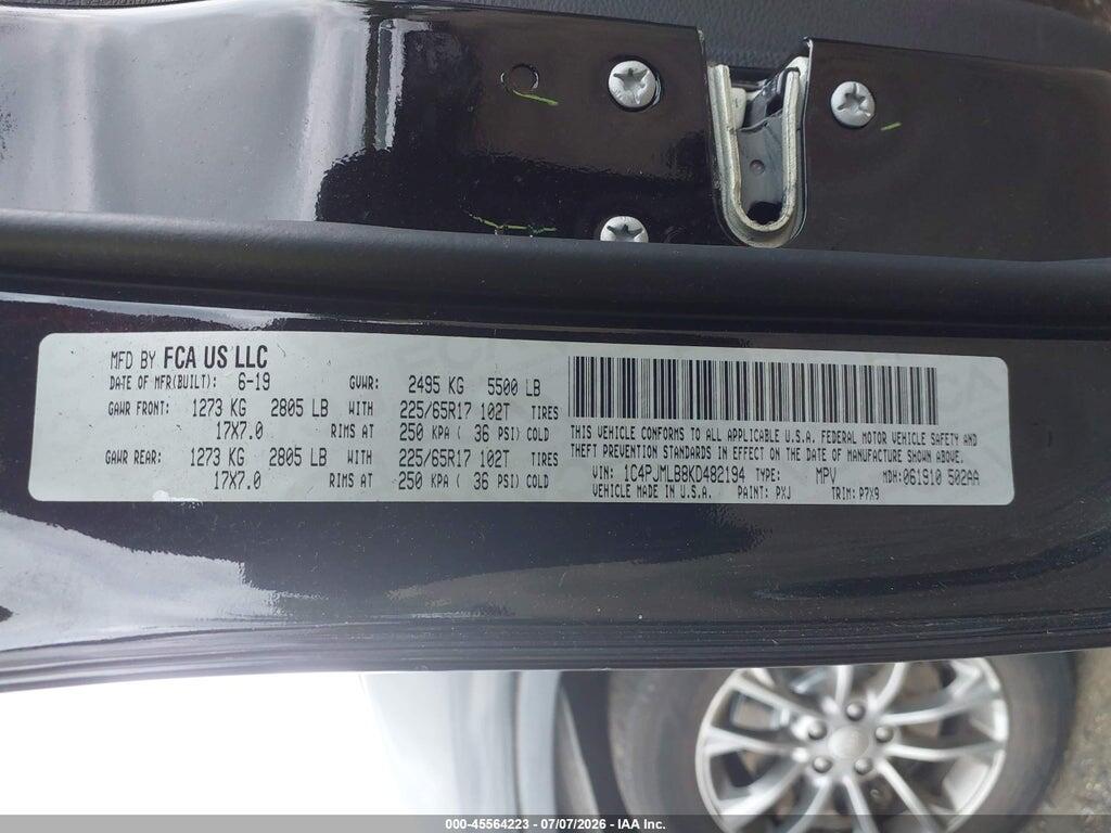 1C4PJMLB8KD482194 2019 JEEP CHEROKEE photo no. 9