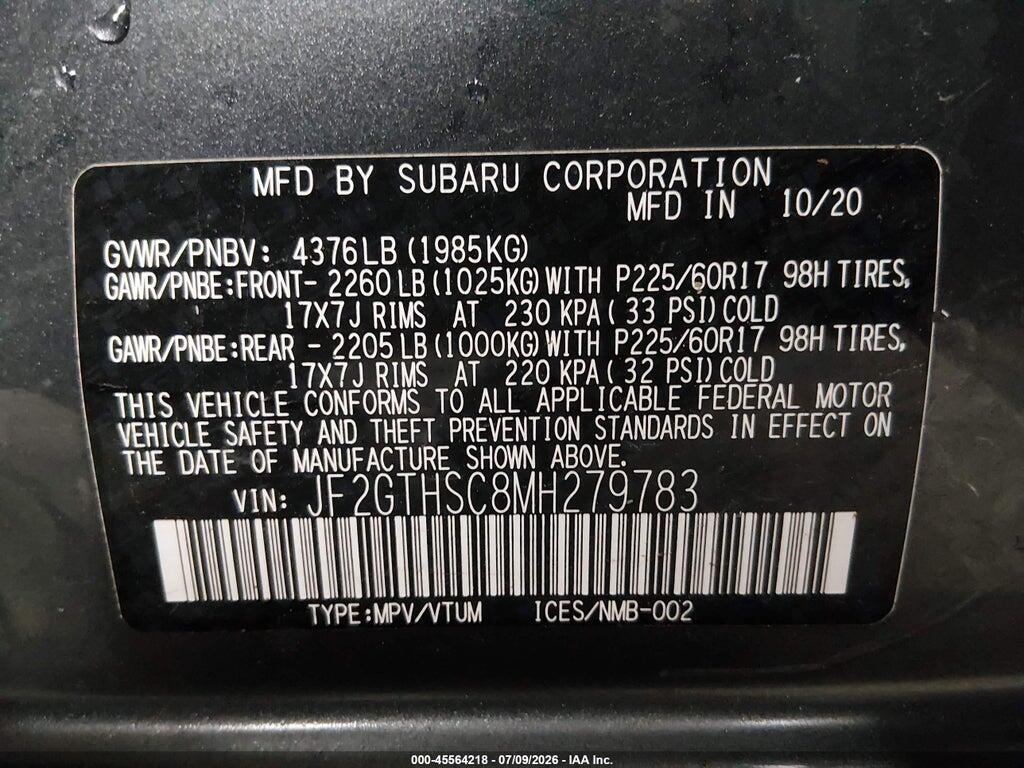 JF2GTHSC8MH279783 2021 SUBARU CROSSTREK photo no. 9