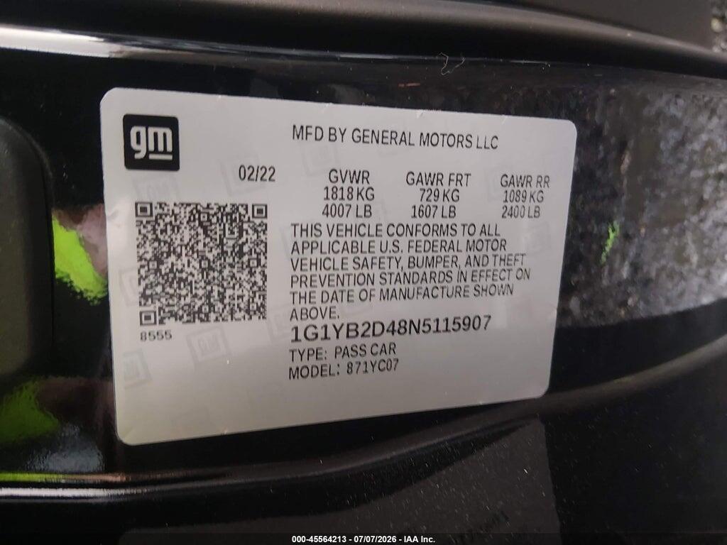 1G1YB2D48N5115907 2022 CHEVROLET CORVETTE STINGRAY photo no. 8