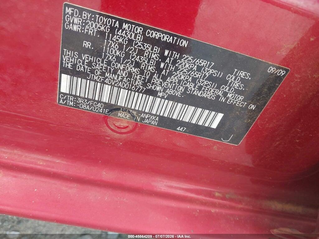 JTMZF4DV2AD016777 2010 TOYOTA RAV4 photo no. 9