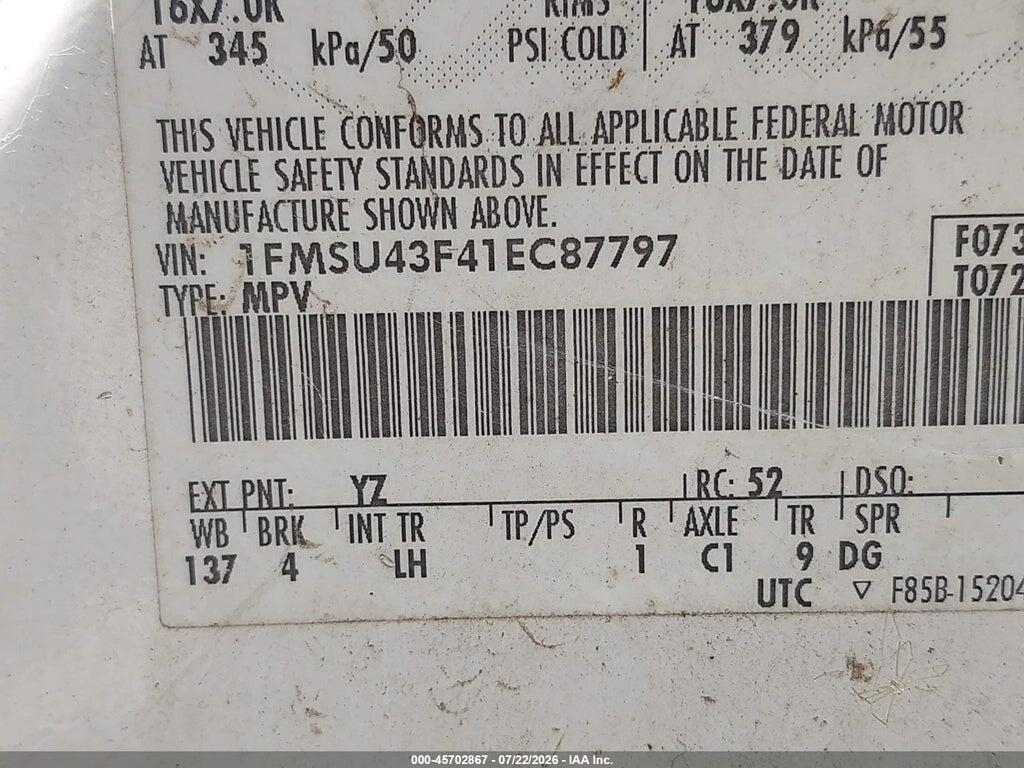 1FMSU43F41EC87797 2001 FORD EXCURSION photo no. 9