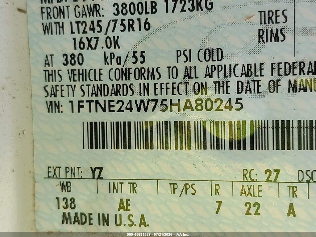 1FTNE24W75HA80245 2005 FORD E-250 photo no. 9