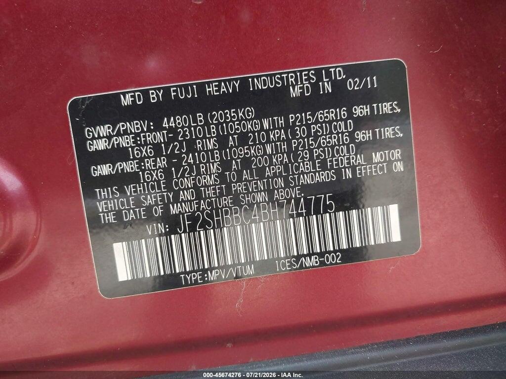 JF2SHBBC4BH744775 2011 SUBARU FORESTER photo no. 9