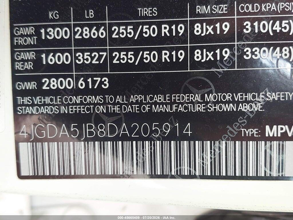4JGDA5JB8DA205914 2013 MERCEDES-BENZ ML 350 photo no. 9