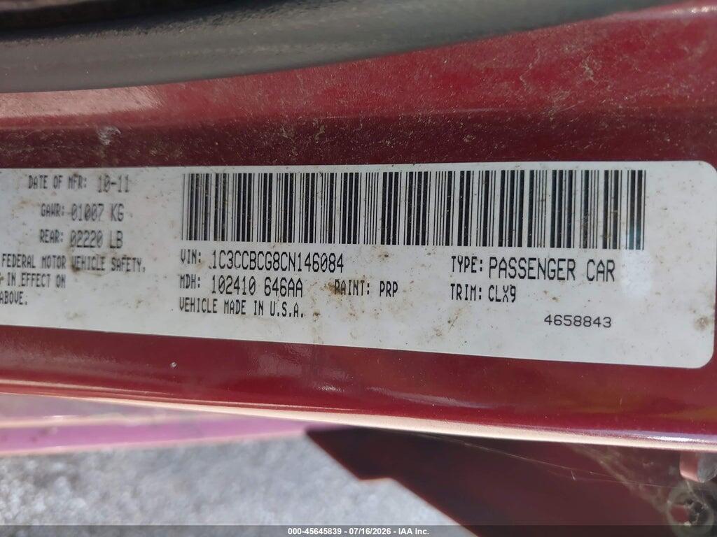 1C3CCBCG8CN146084 2012 CHRYSLER 200 photo no. 9