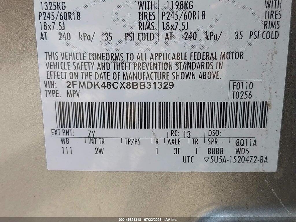 2FMDK48CX8BB31329 2008 FORD EDGE photo no. 9