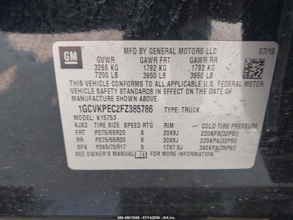 1GCVKPEC2FZ385786 2015 CHEVROLET SILVERADO 1500 photo no. 9