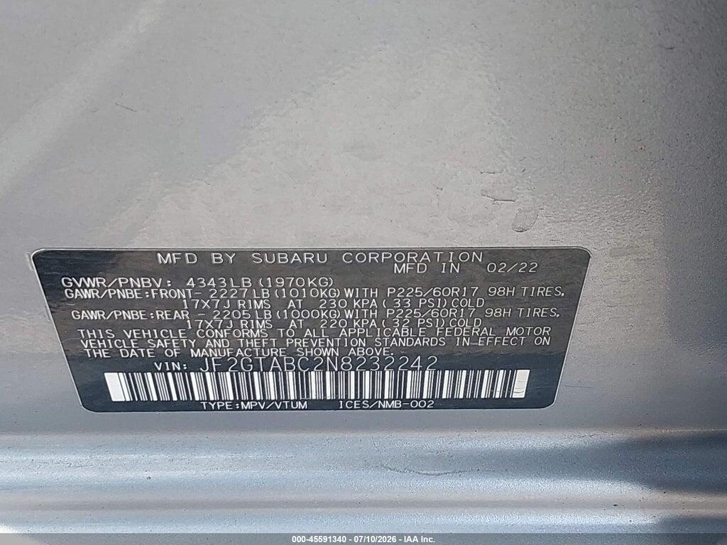 JF2GTABC2N8232242 2022 SUBARU CROSSTREK photo no. 9