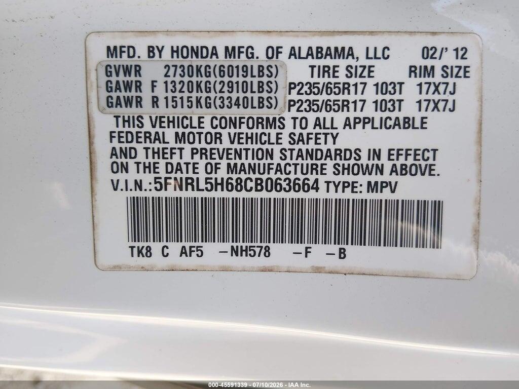 5FNRL5H68CB063664 2012 HONDA ODYSSEY photo no. 9