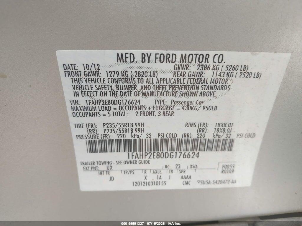 1FAHP2E80DG176624 2013 FORD TAURUS photo no. 9