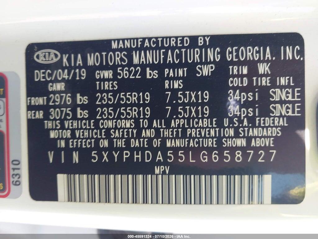 5XYPHDA55LG658727 2020 KIA SORENTO photo no. 9
