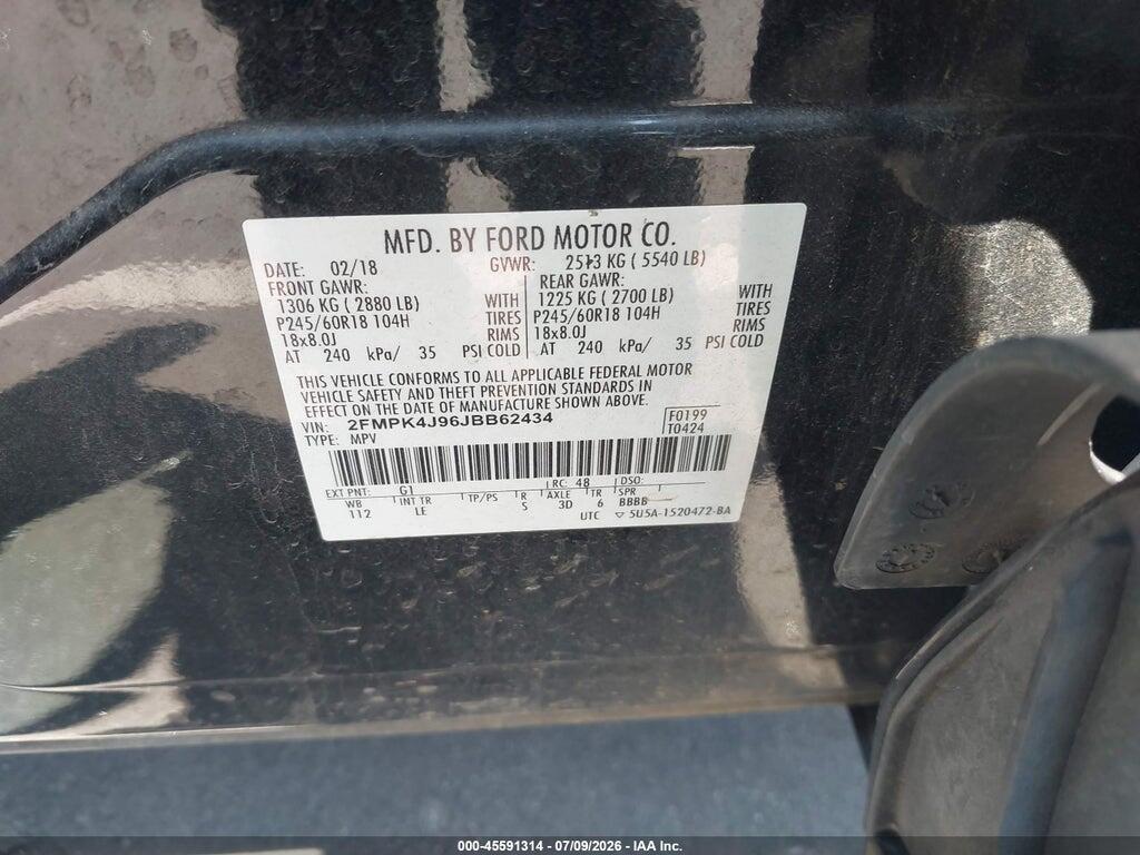 2FMPK4J96JBB62434 2018 FORD EDGE photo no. 9