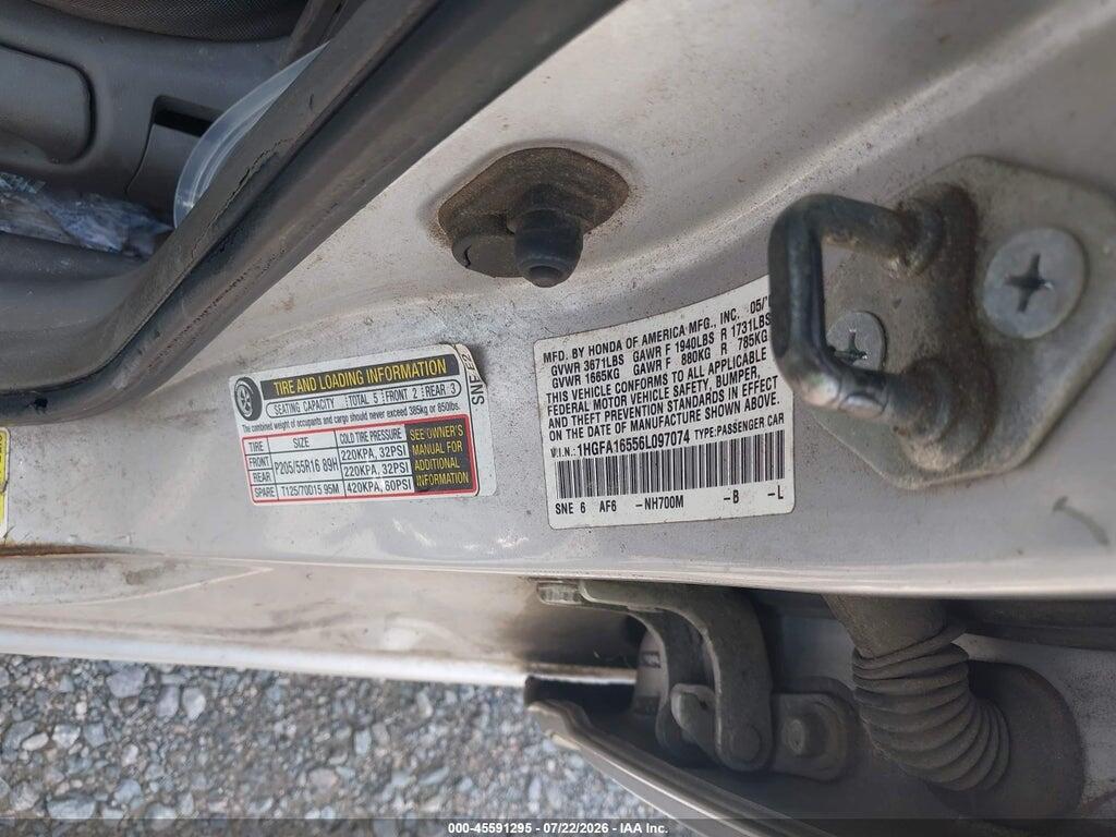 1HGFA16556L097074 2006 HONDA CIVIC photo no. 9