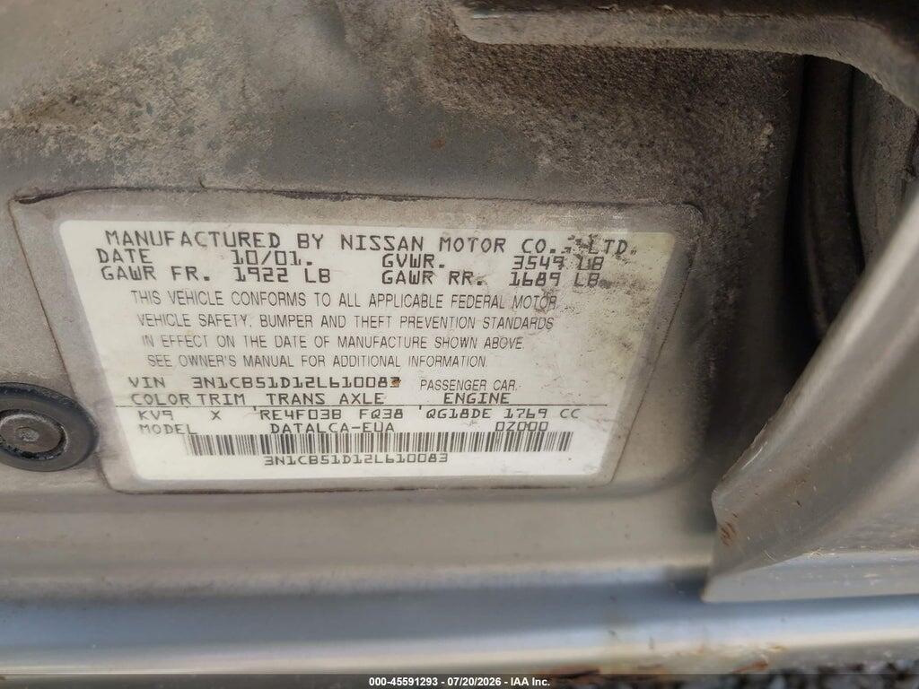 3N1CB51D12L610083 2002 NISSAN SENTRA photo no. 9
