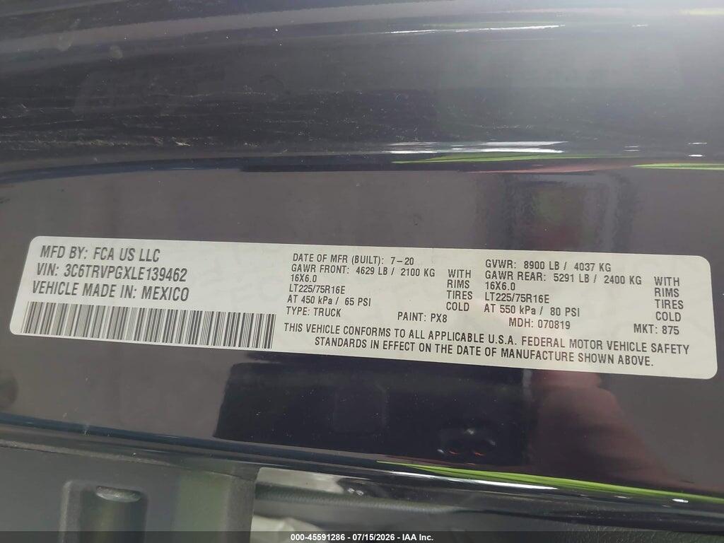 3C6TRVPGXLE139462 2020 RAM PROMASTER 2500 photo no. 9