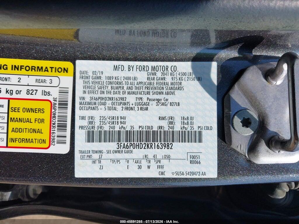 3FA6P0HD2KR163982 2019 FORD FUSION photo no. 9