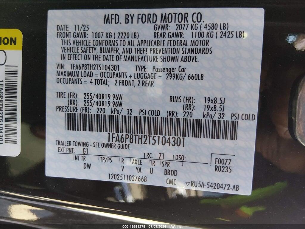 1FA6P8TH2T5104301 2026 FORD MUSTANG photo no. 9