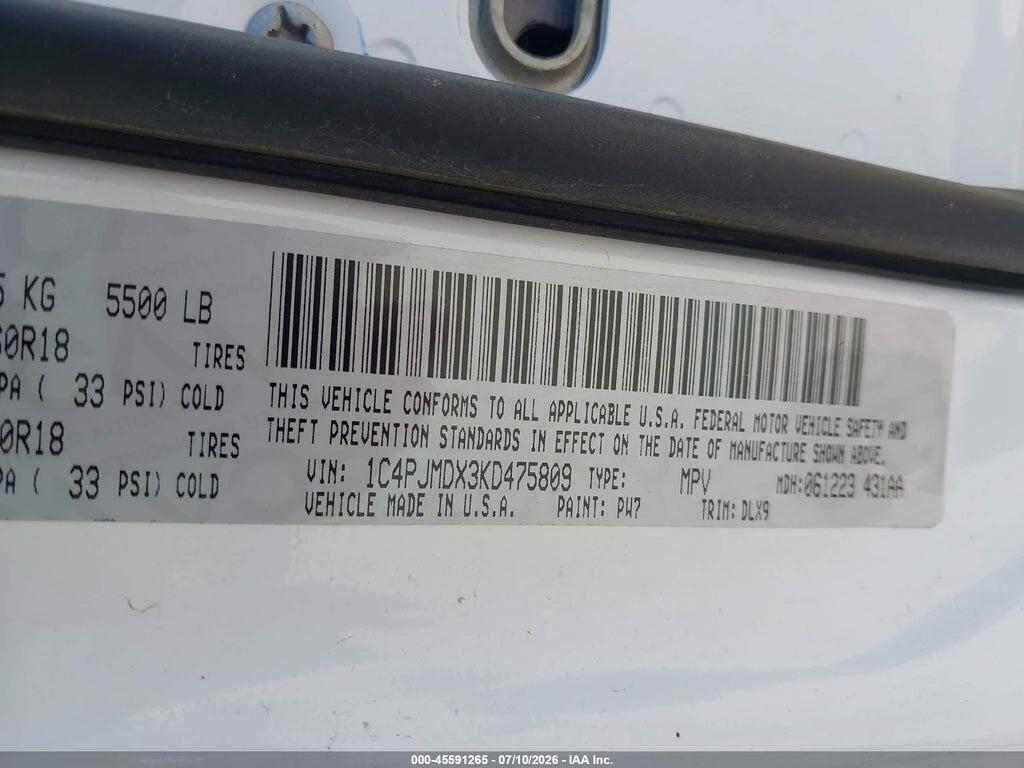 1C4PJMDX3KD475809 2019 JEEP CHEROKEE photo no. 9