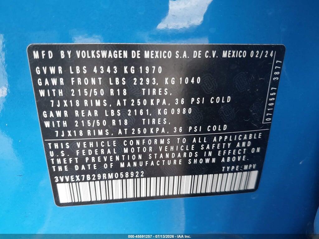 3VVEX7B29RM058922 2024 VOLKSWAGEN TAOS photo no. 9