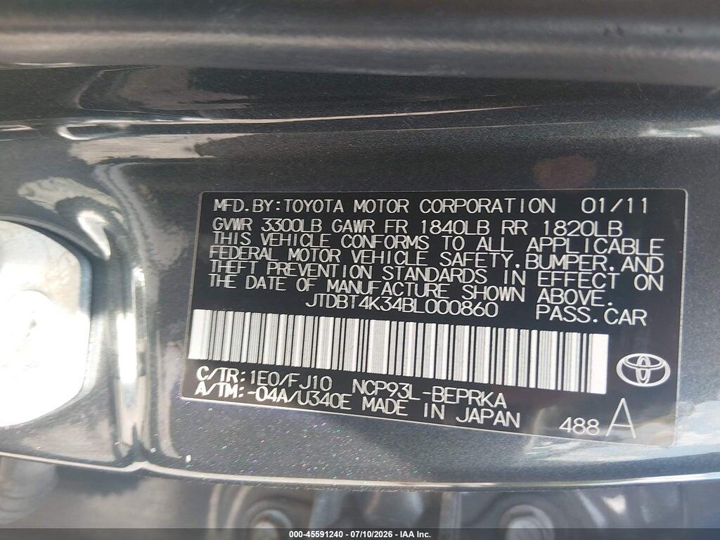 JTDBT4K34BL000860 2011 TOYOTA YARIS photo no. 9