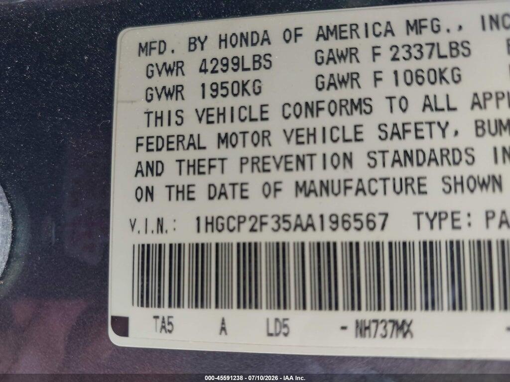 1HGCP2F35AA196567 2010 HONDA ACCORD photo no. 9