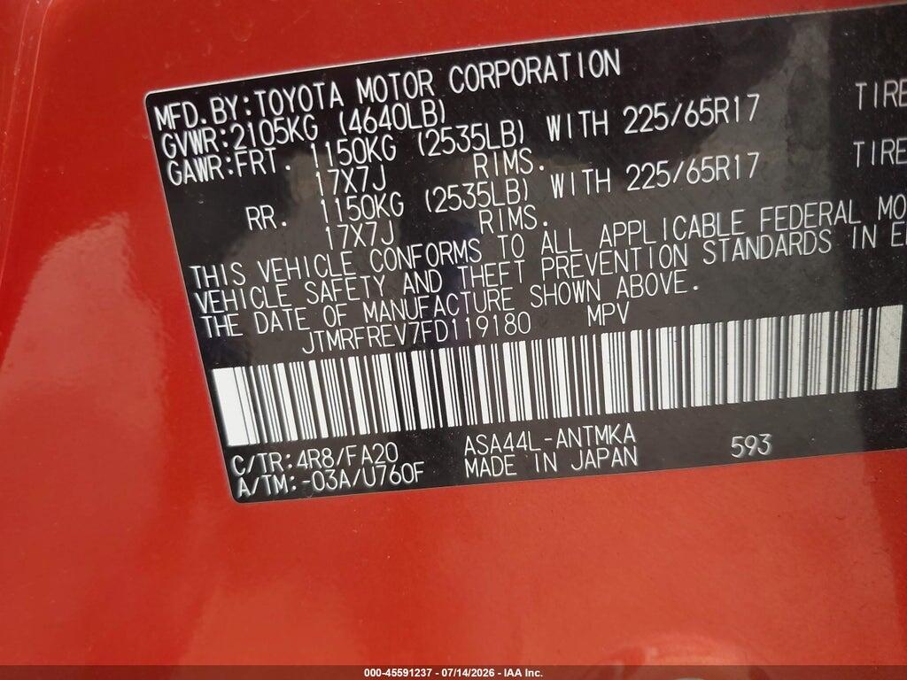 JTMRFREV7FD119180 2015 TOYOTA RAV4 photo no. 9
