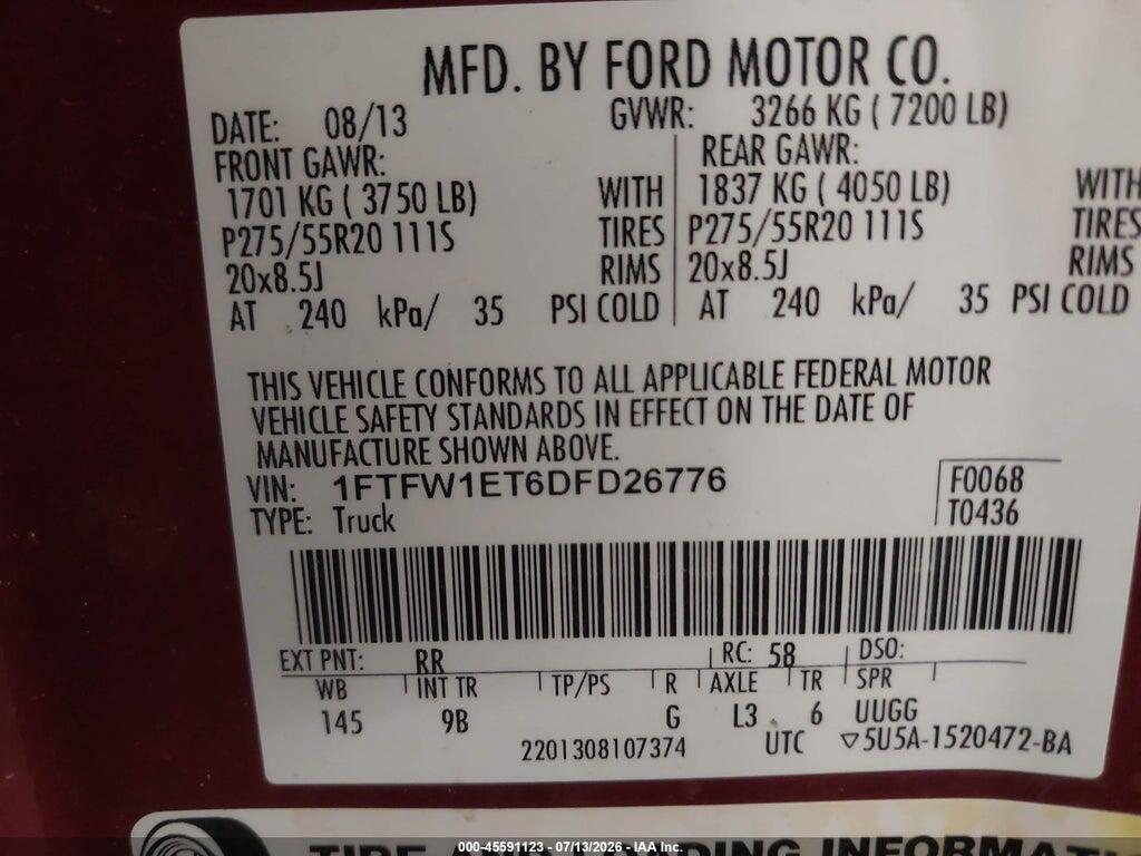 1FTFW1ET6DFD26776 2013 FORD F-150 photo no. 9