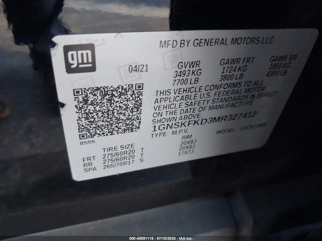 1GNSKFKD3MR327412 2021 CHEVROLET SUBURBAN photo no. 9