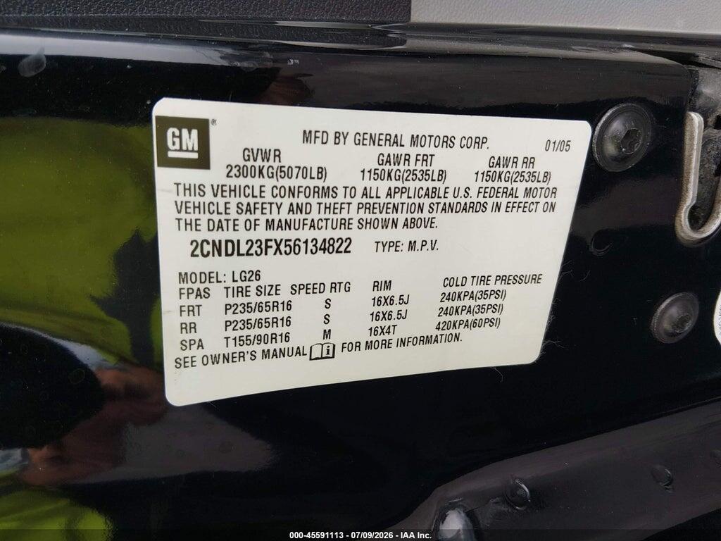 2CNDL23FX56134822 2005 CHEVROLET EQUINOX photo no. 9