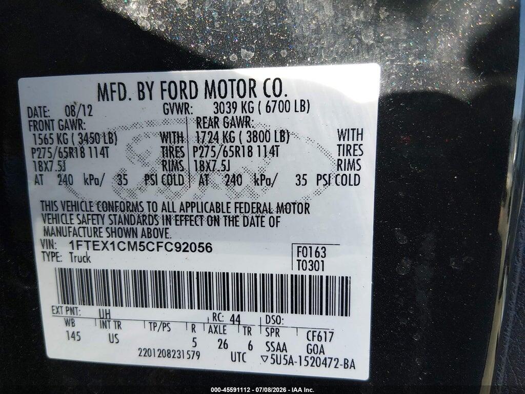 1FTEX1CM5CFC92056 2012 FORD F-150 photo no. 9